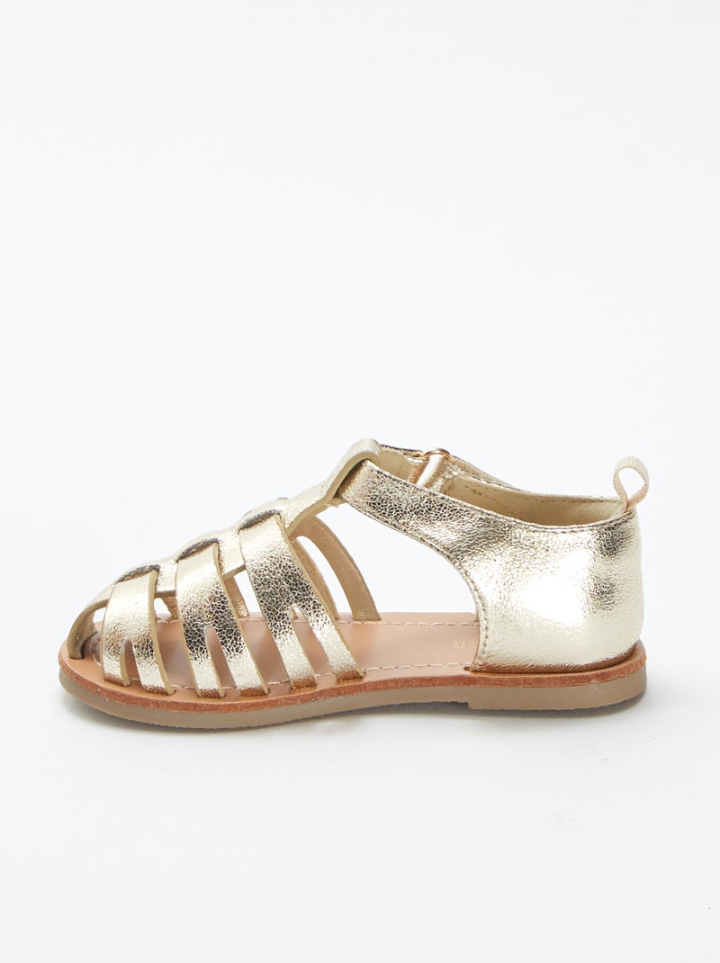 Sandales dorées à scratchs BEIGE - Kiabi
