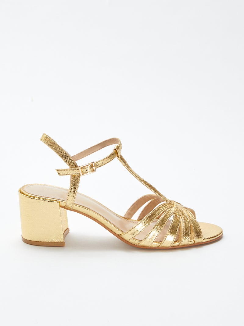 Sandales dorées avec talon carré JAUNE - Kiabi