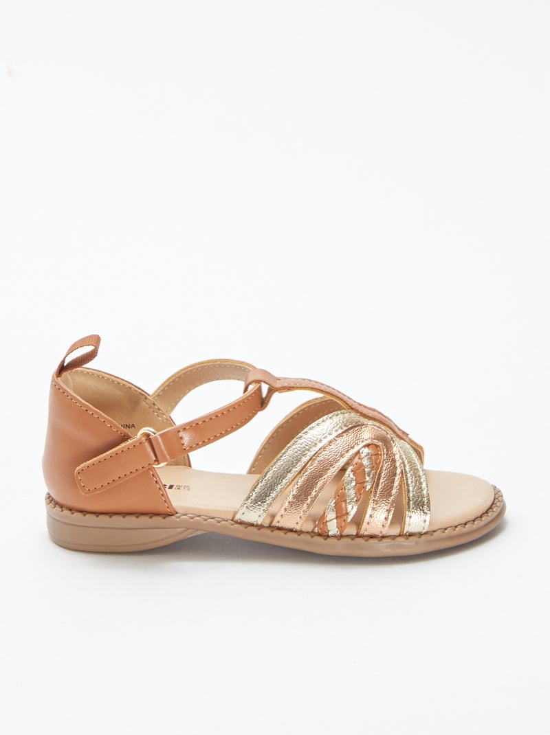 Sandales dorées et cuivrées à scratchs BEIGE - Kiabi