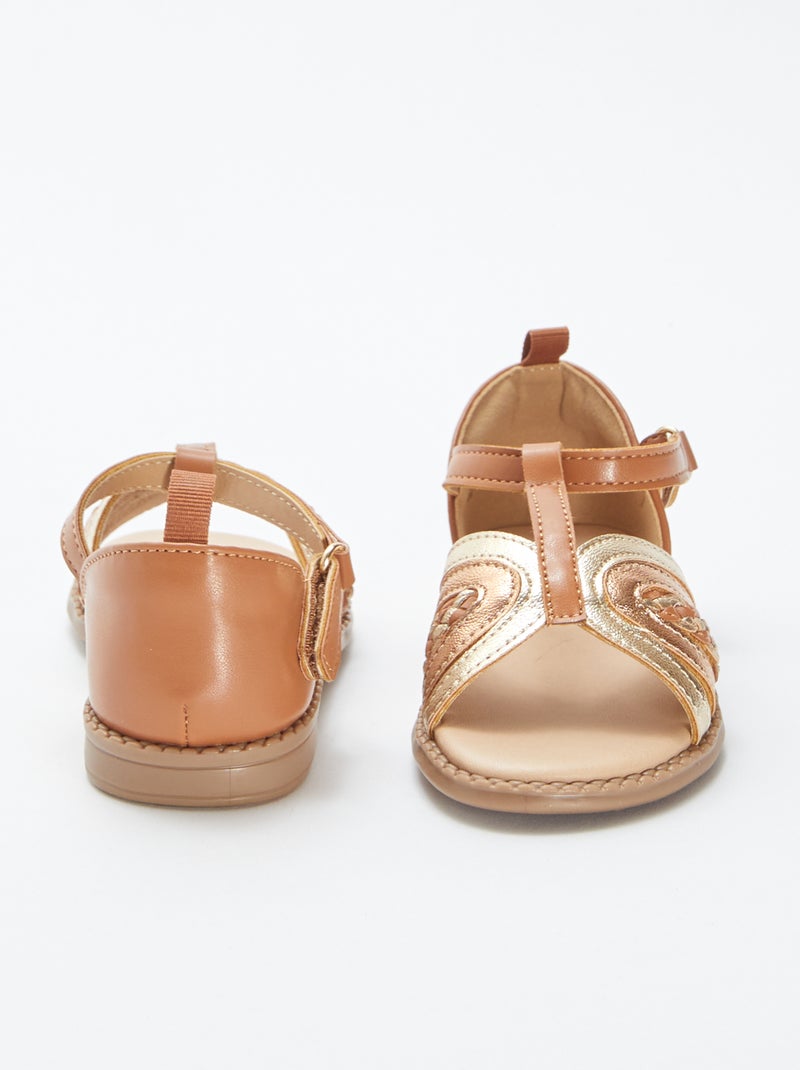 Sandales dorées et cuivrées à scratchs BEIGE - Kiabi