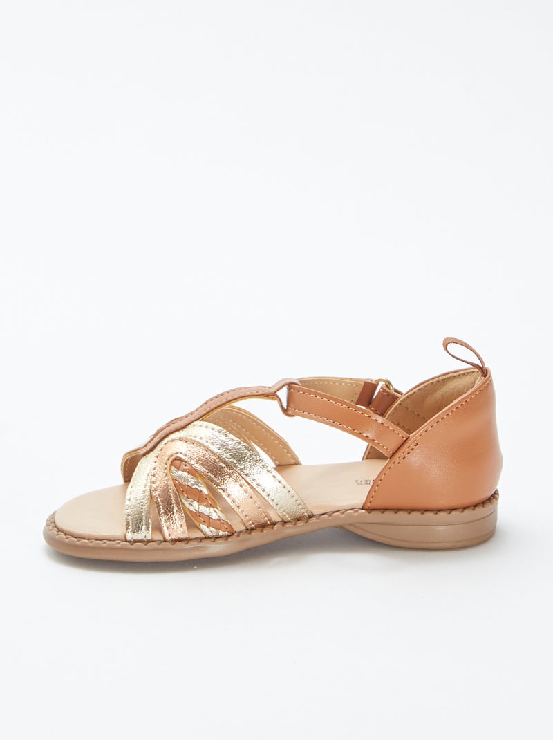 Sandales dorées et cuivrées à scratchs BEIGE - Kiabi