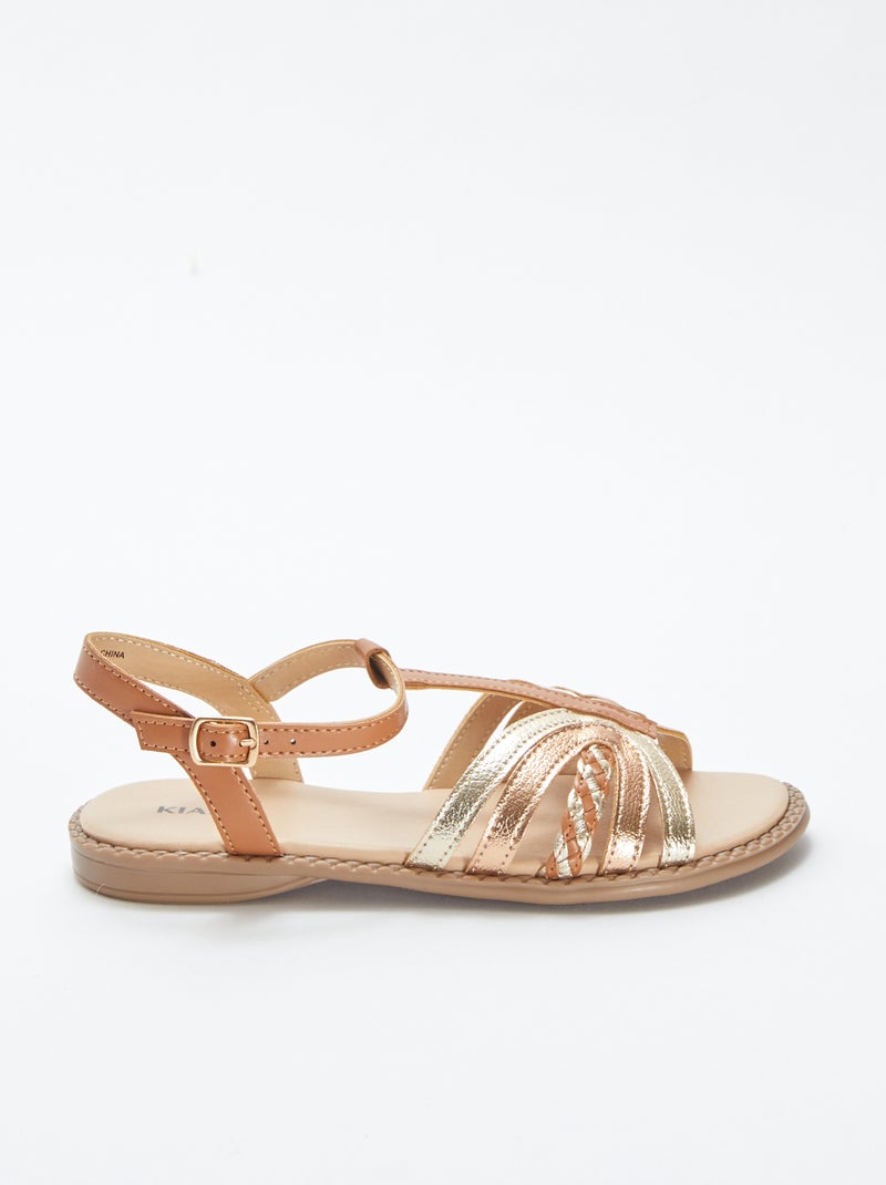 Sandales dorées et cuivrées avec fermetures à boucles BEIGE - Kiabi