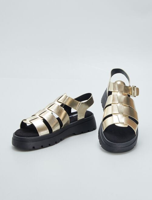 Sandales Dorées Liz Claiborne - Taille 10 US Femme - Occasion Style T-Strap En Simili Cuir