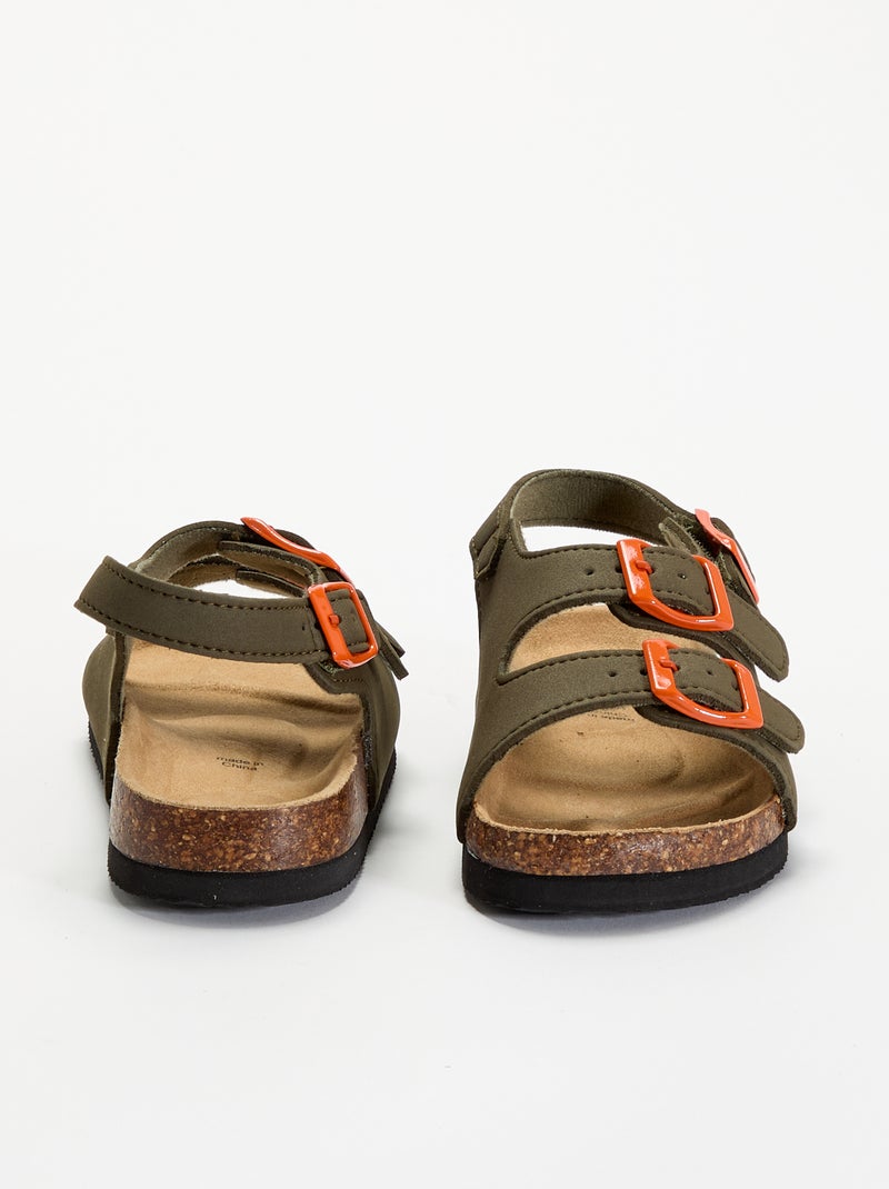 Sandales double bride avec boucles contrastantes Kaki - Kiabi