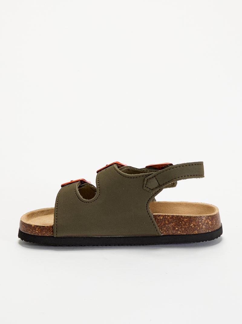 Sandales double bride avec boucles contrastantes Kaki - Kiabi