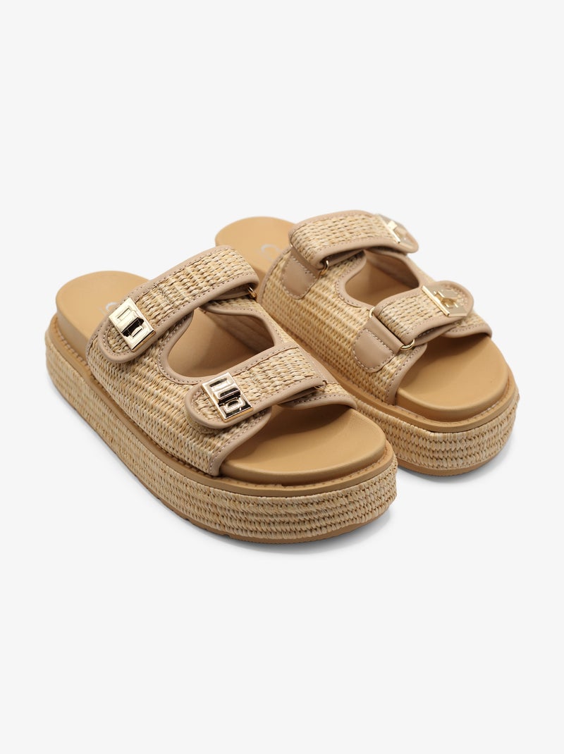 Sandales double bride tressé Beige - Kiabi