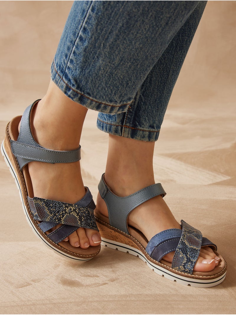 Sandales double scratch compensées - PEDICONFORT Bleu - Kiabi