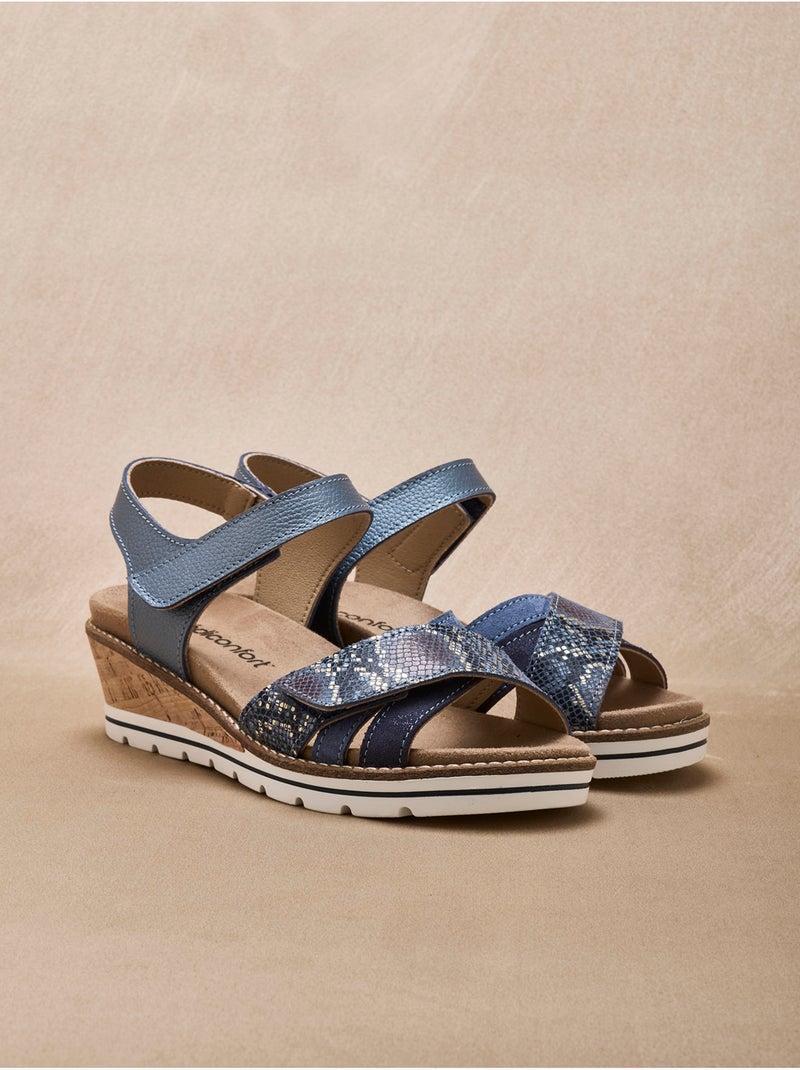 Sandales double scratch compensées - PEDICONFORT Bleu - Kiabi