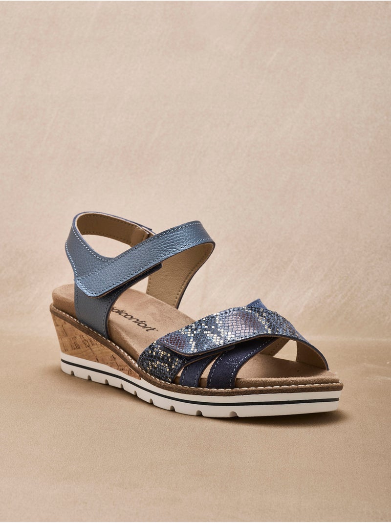Sandales double scratch compensées - PEDICONFORT Bleu - Kiabi