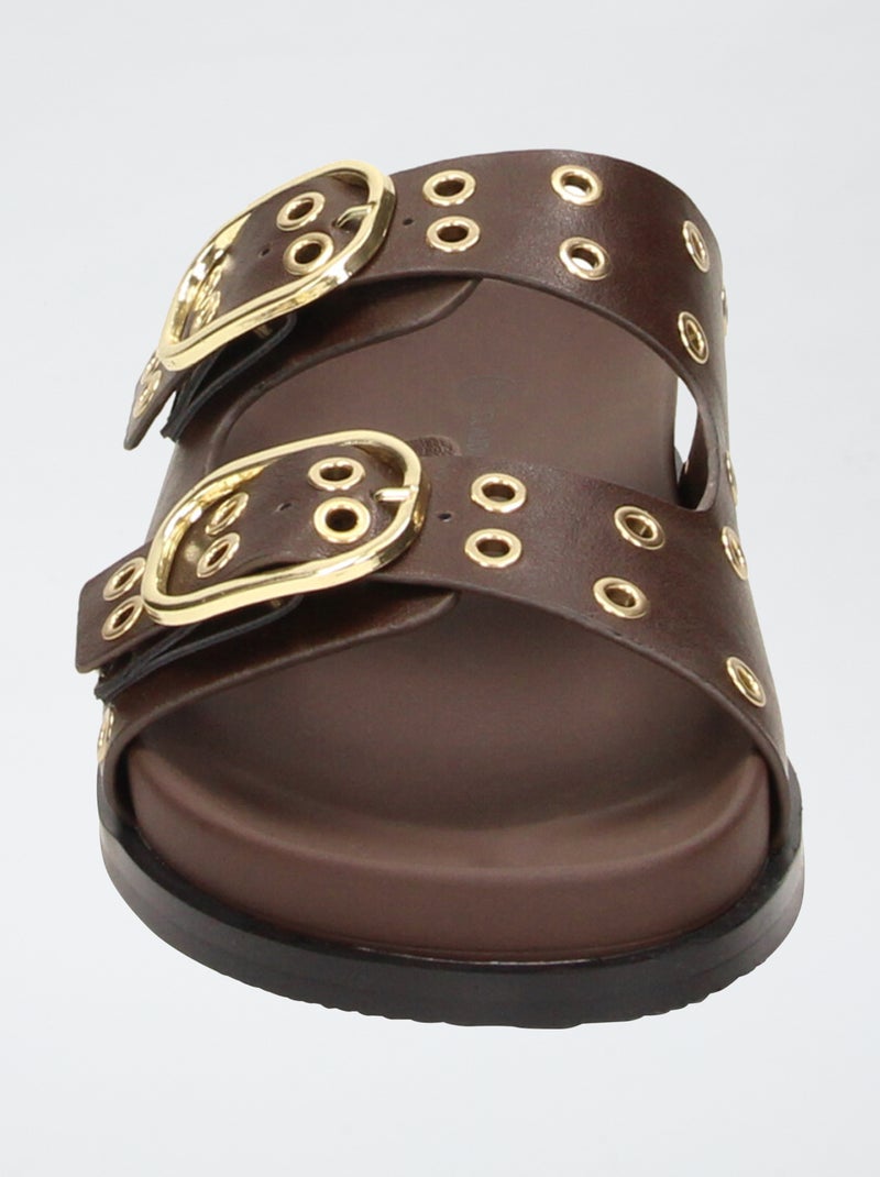 Sandales doubles brides à œillets Marron - Kiabi