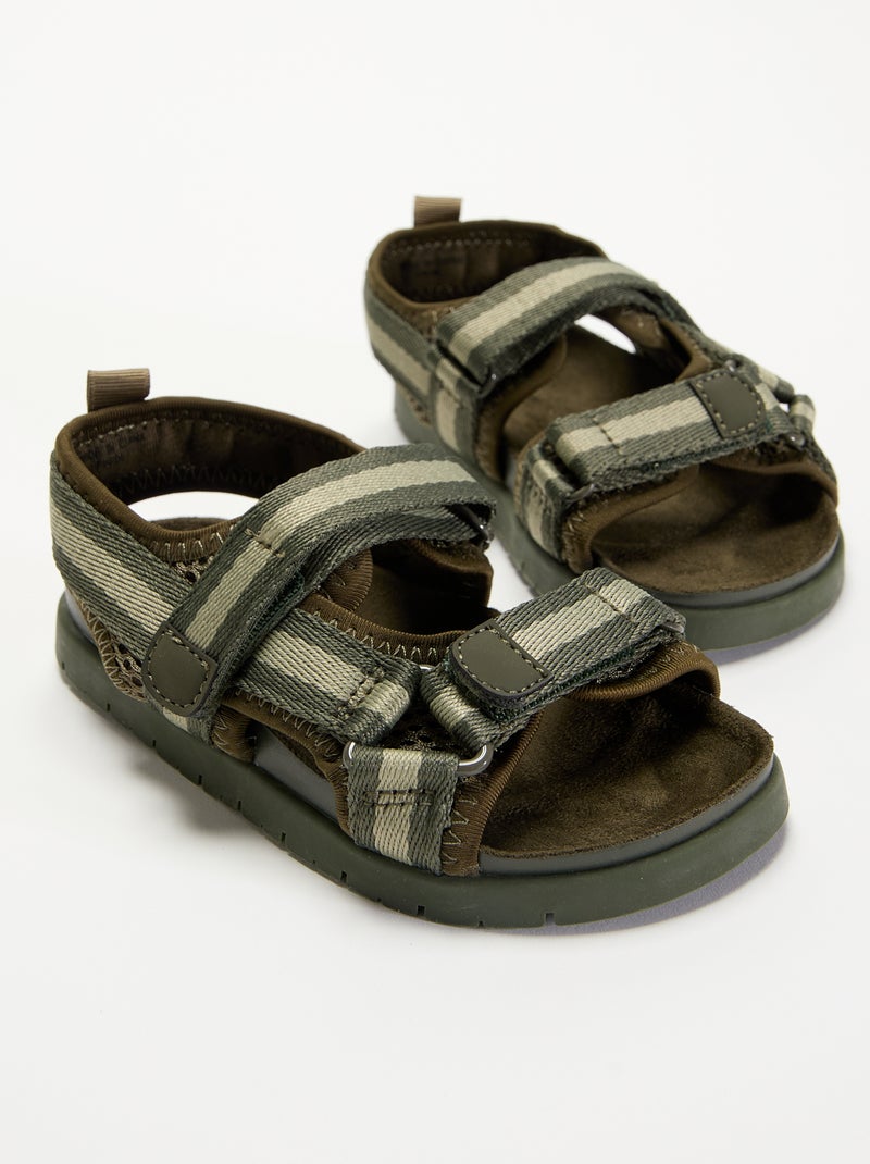 Sandales doubles brides à scratch Kaki - Kiabi