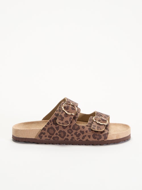 Sandales doubles brides avec motif 'léopard' - Kiabi