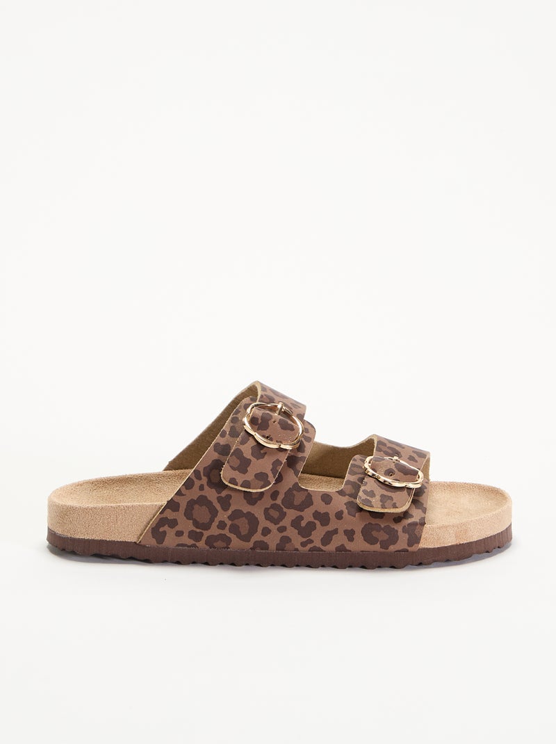 Sandales doubles brides avec motif 'léopard' Marron - Kiabi