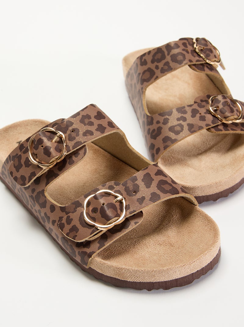 Sandales doubles brides avec motif 'léopard' Marron - Kiabi