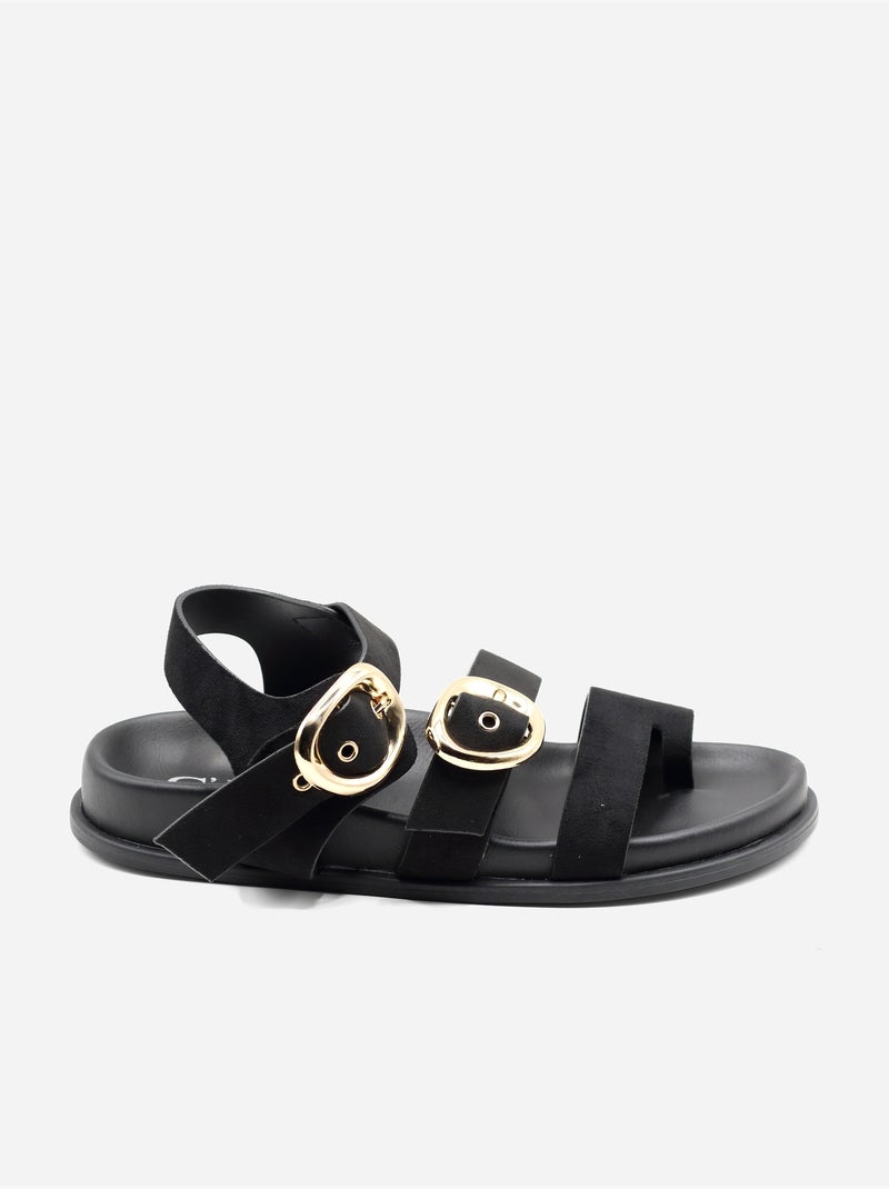 Sandales effet daim Noir - Kiabi