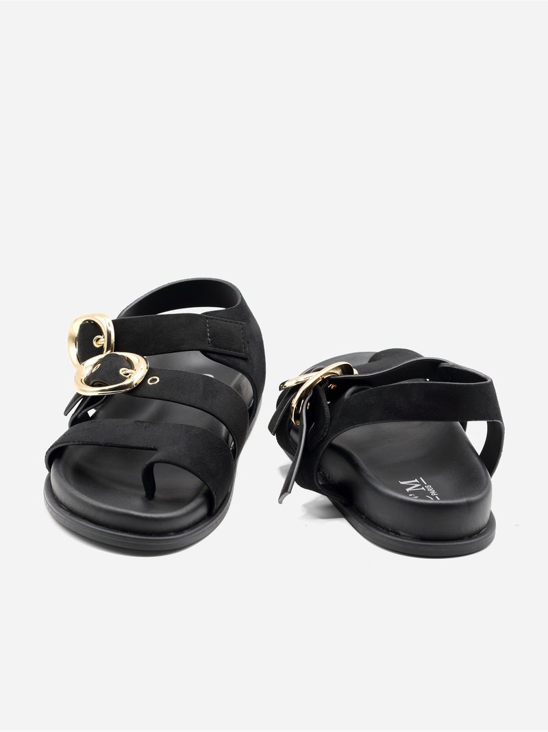 Sandales effet daim Noir - Kiabi