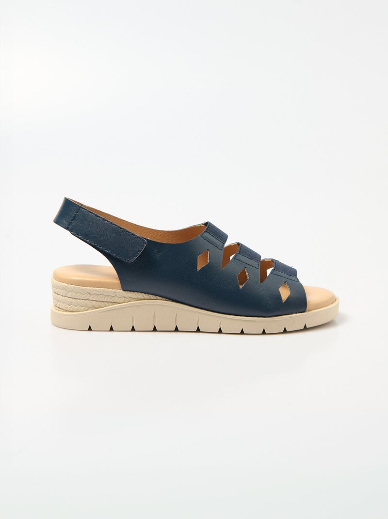 Sandales élastiquées ouvertes grande largeur - Afibel Bleu marine - Kiabi