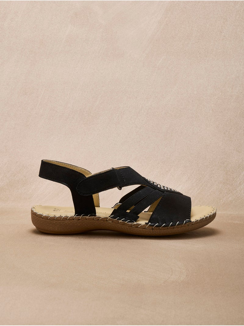 Sandales élastiquées tout cuir - PEDICONFORT Noir Noir - Kiabi