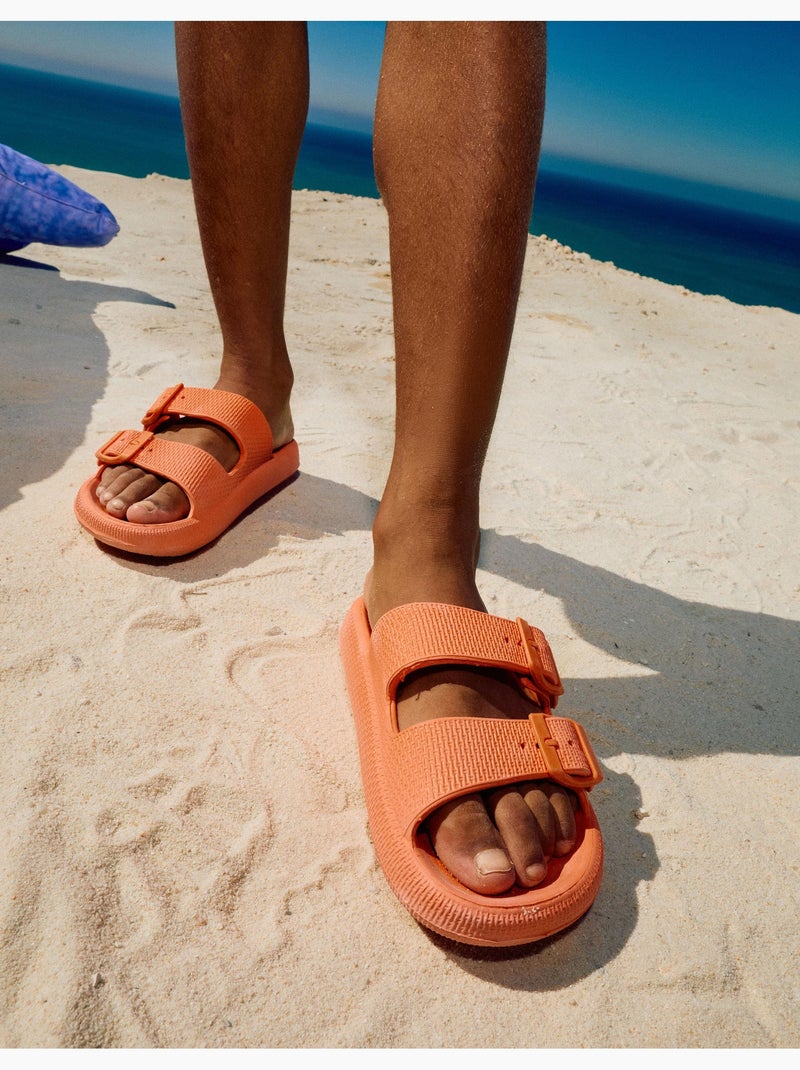 Sandales en caoutchouc avec double boucle Noir Orange - Kiabi
