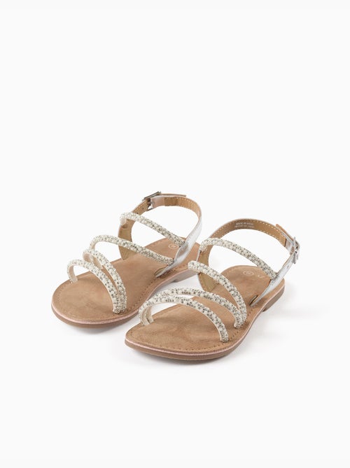 Sandales en cuir à brides brillantes - Kiabi