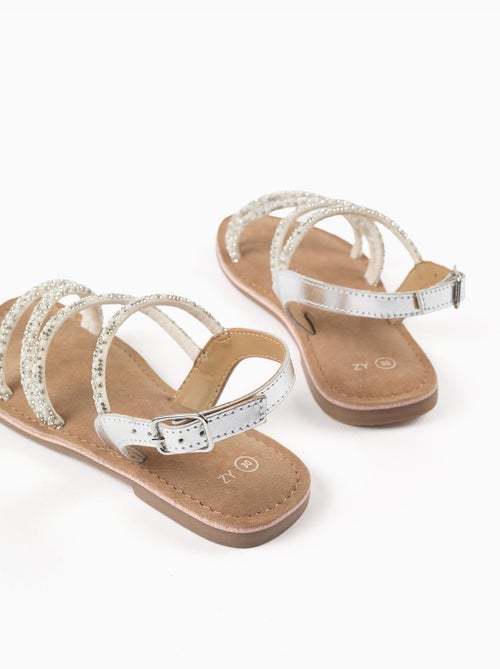 Sandales en cuir à brides brillantes - Kiabi
