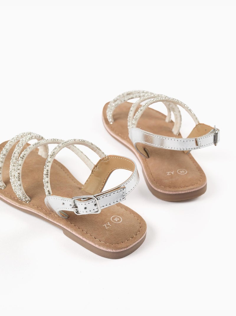 Sandales en cuir à brides brillantes Gris - Kiabi