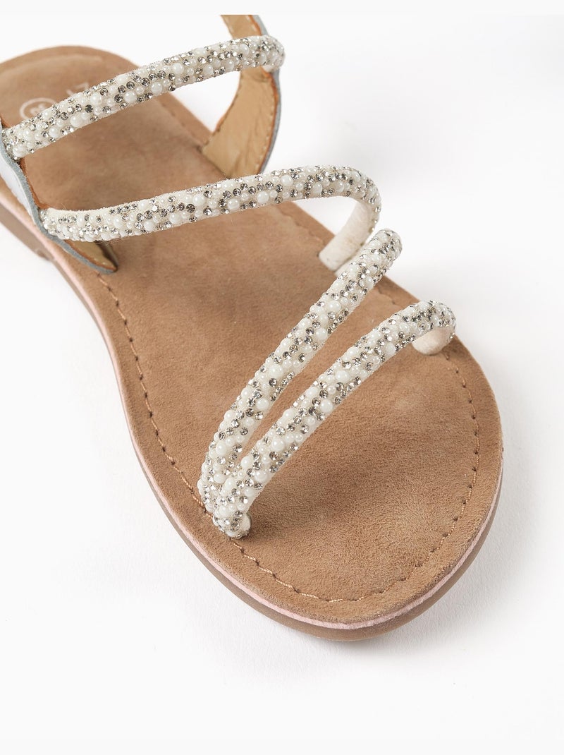 Sandales en cuir à brides brillantes Gris - Kiabi