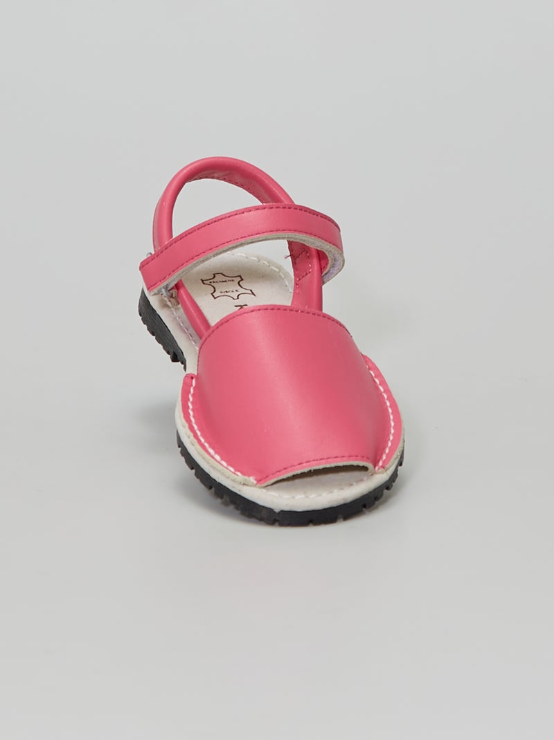 Sandales en cuir à scratch rose - Kiabi