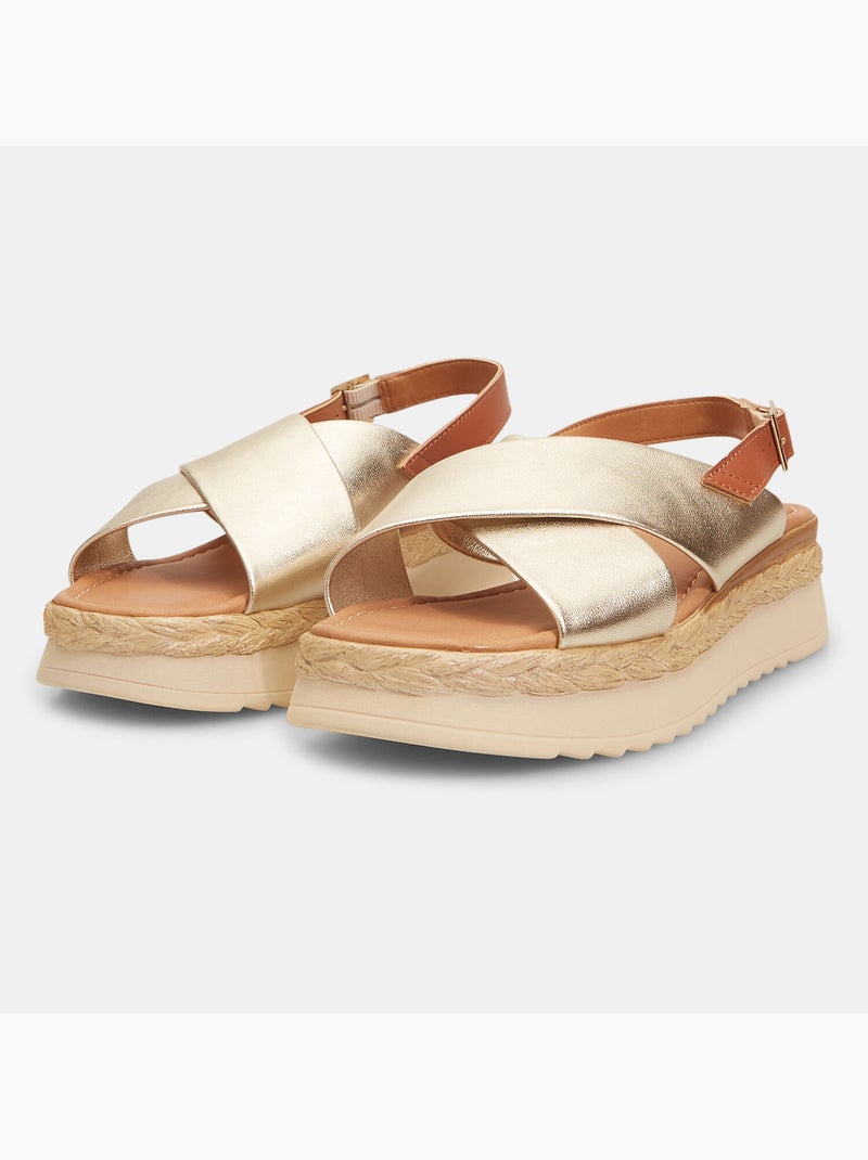 Sandales en cuir avec bandes croisées et semelle plateforme BATA Doré/or - Kiabi