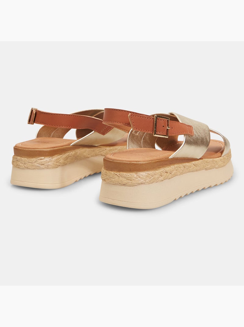 Sandales en cuir avec bandes croisées et semelle plateforme BATA Doré/or - Kiabi