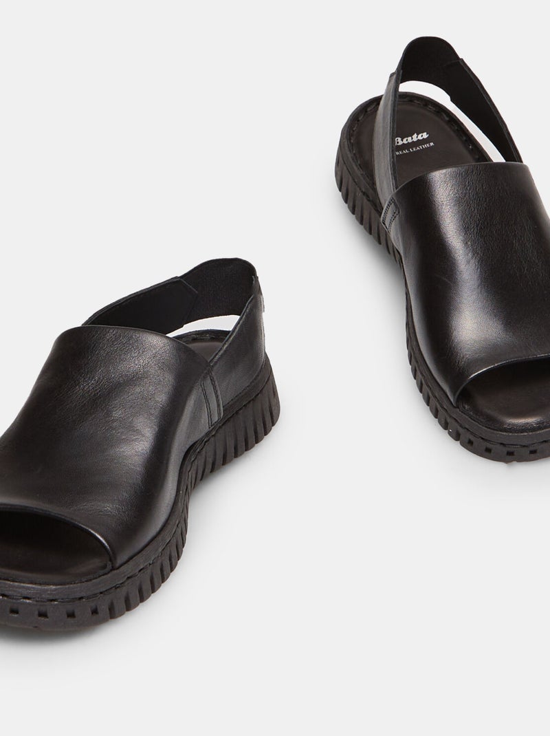 Sandales en cuir avec bride élastique BATA Noir - Kiabi