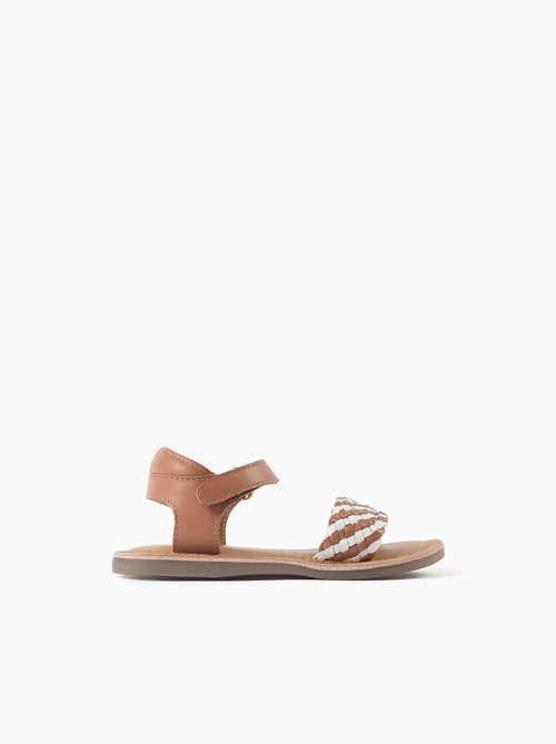 Sandales en cuir avec bride tressée et rembourrage - Kiabi