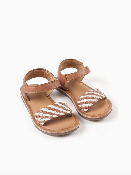 Sandales en cuir avec bride tressée et rembourrage - Kiabi