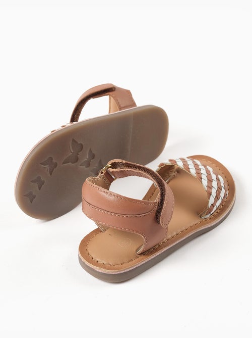 Sandales en cuir avec bride tressée et rembourrage - Kiabi