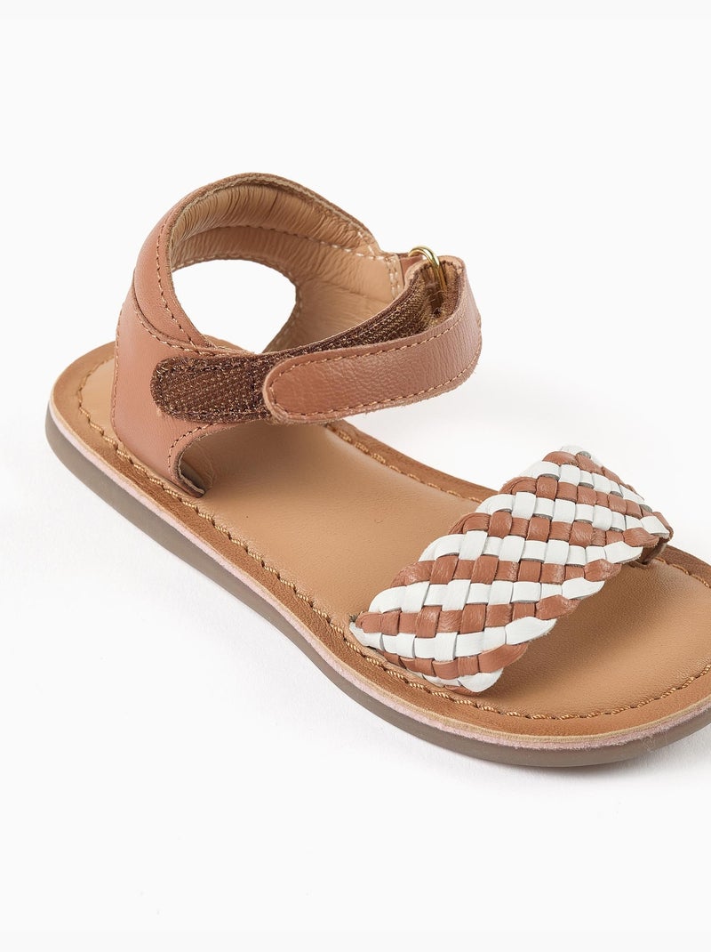 Sandales en cuir avec bride tressée et rembourrage Beige - Kiabi