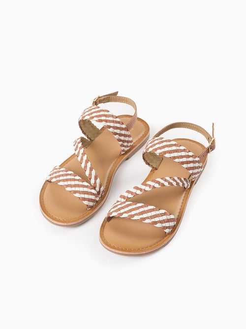 Sandales en cuir avec bride tressée et rembourrage - Kiabi