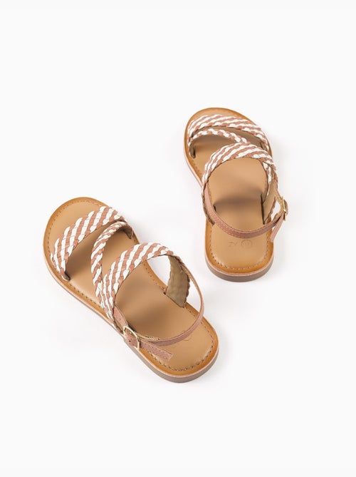 Sandales en cuir avec bride tressée et rembourrage - Kiabi