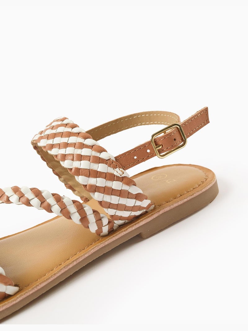 Sandales en cuir avec bride tressée et rembourrage Beige - Kiabi