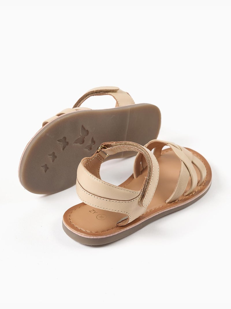 Sandales en cuir avec brides tressées et maintien du talon Beige clair - Kiabi