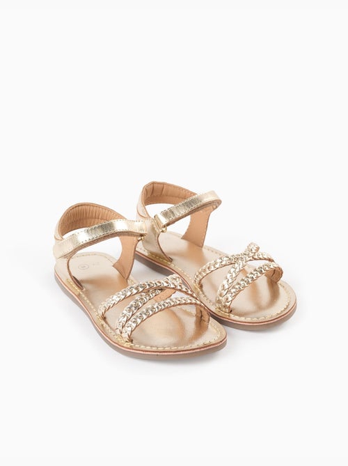 Sandales en cuir avec brides tressées et semelle intérieure rembourrée - Kiabi