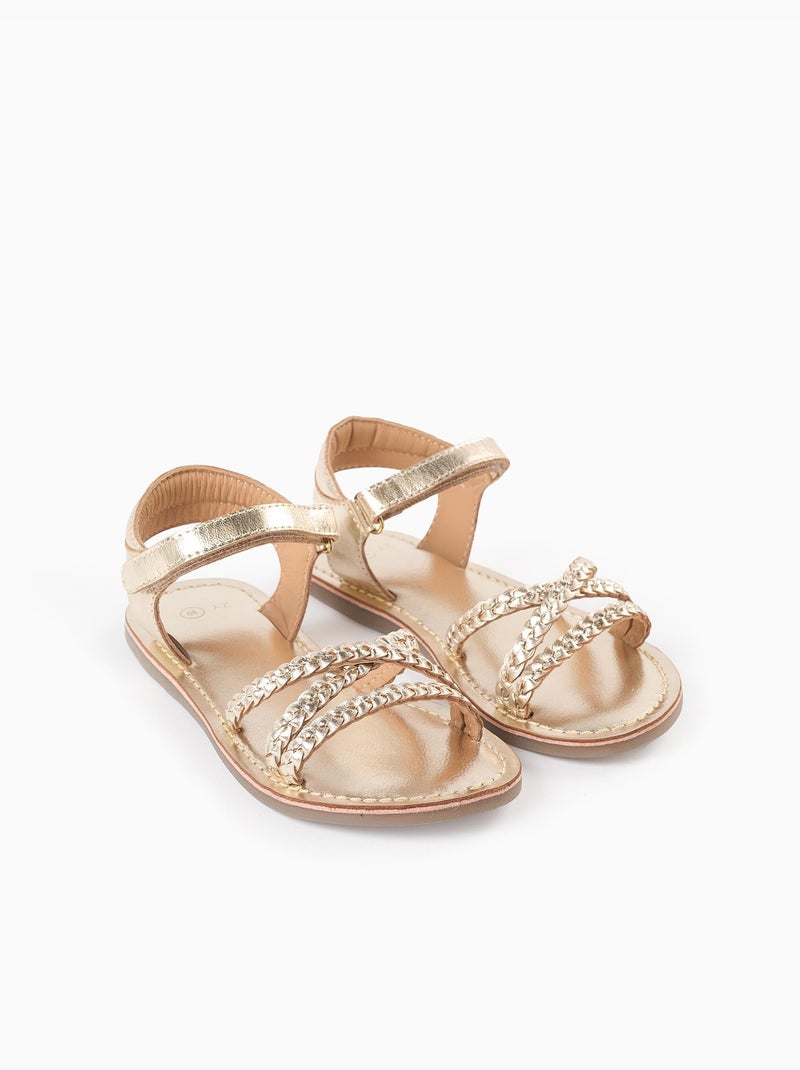 Sandales en cuir avec brides tressées et semelle intérieure rembourrée Multicolore - Kiabi