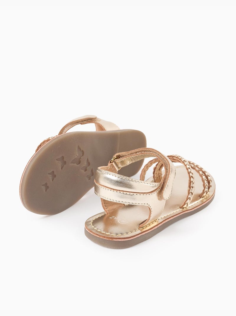 Sandales en cuir avec brides tressées et semelle intérieure rembourrée Multicolore - Kiabi