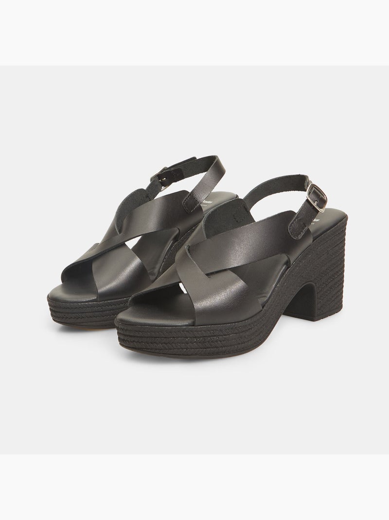 Sandales en cuir avec large talon BATA Noir - Kiabi