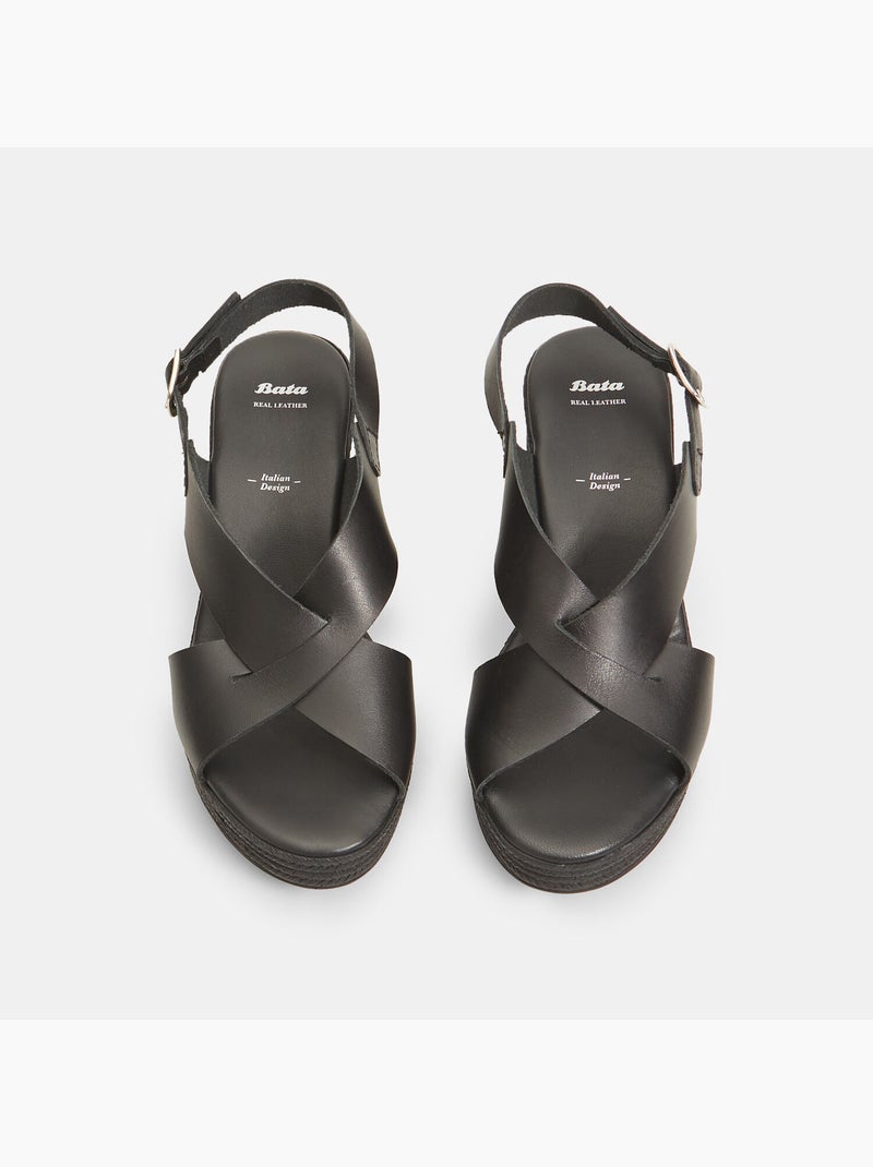 Sandales en cuir avec large talon BATA Noir - Kiabi