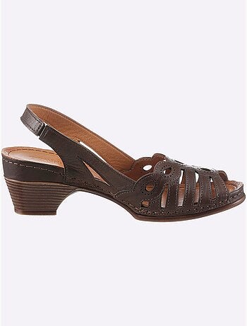 Sandales à motif feuilles en cuir avec élastique et semelle amortissante - Taille standard - Witt