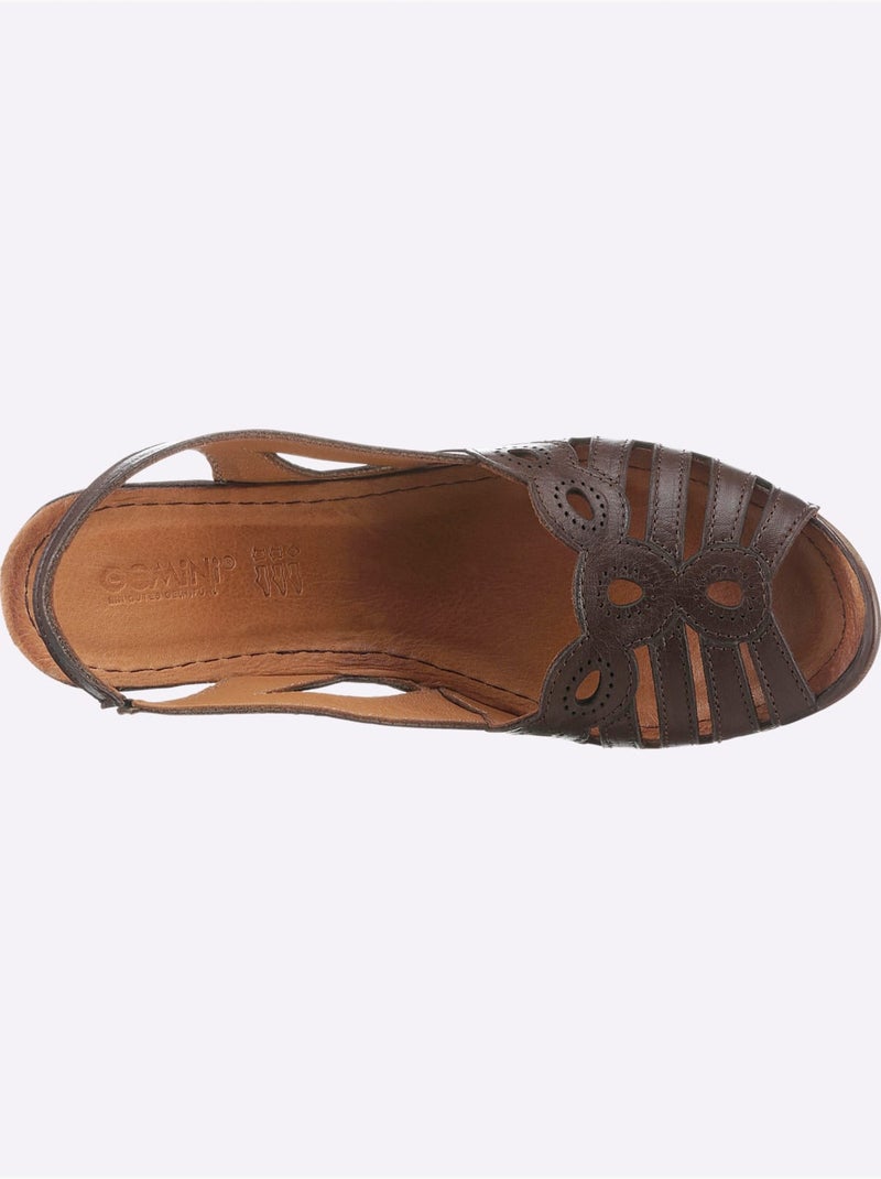 Sandales en cuir avec motif feuilles et semelle amortissante - Taille standard - Witt Marron/Choco - Kiabi