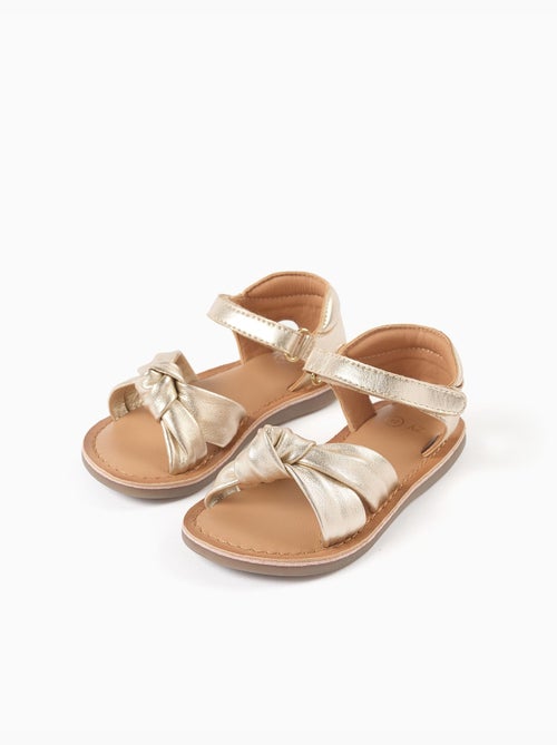 Sandales en cuir avec nœud décoratif - Kiabi