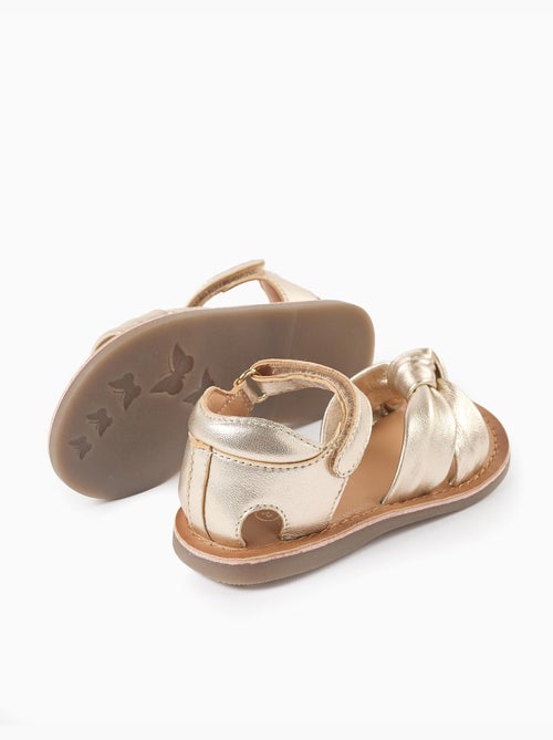 Sandales en cuir avec nœud décoratif - Kiabi