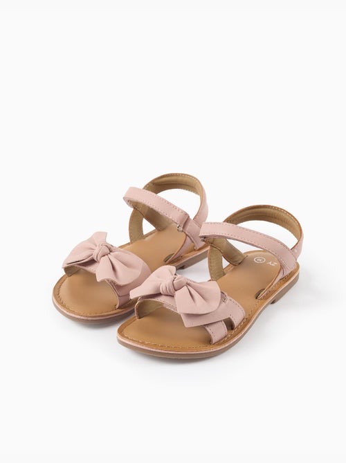 Sandales en cuir avec nœud décoratif - Kiabi
