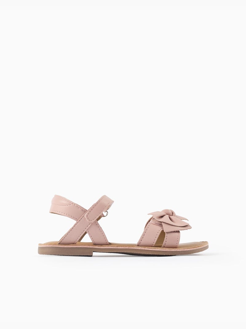 Sandales en cuir avec nœud décoratif Rose clair - Kiabi